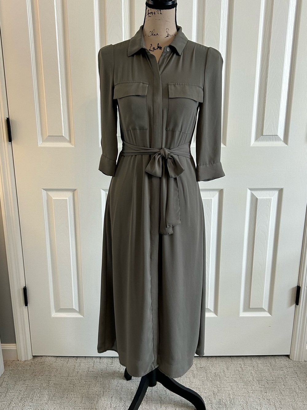 Magaschoni Olive Shirt Dress with Elastic Waist XS